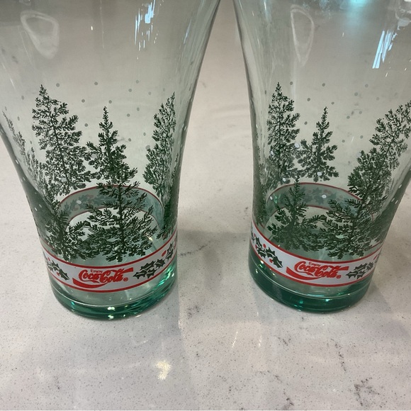 Vintage Libby♥️Coca Cola♥️Christmas Tree/Holly & Snow Glasses Great Condition - Picture 2 of 4